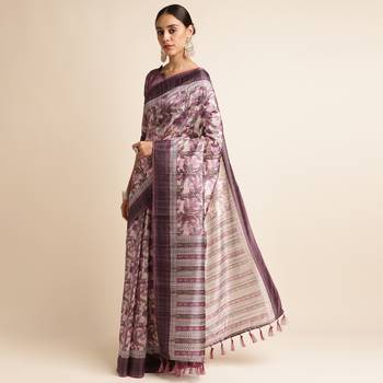 Doi Moi Purple Silk Blend Printed Saree For Women Bonga Purple 11943/P775   2