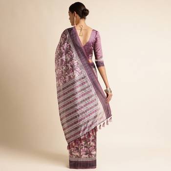 Doi Moi Purple Silk Blend Printed Saree For Women Bonga Purple 11943/P775   3