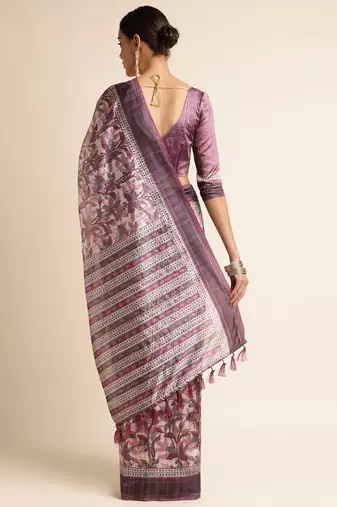 Doi Moi Purple Silk Blend Printed Saree For Women Bonga Purple 11943/P775  