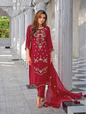  women kurta and trouser duppata set silk blend 1