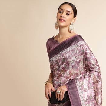 Doi Moi Purple Silk Blend Printed Saree For Women Bonga Purple 11943/P775   4