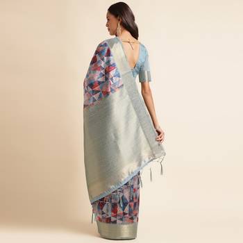 Doi Moi Orange Organza Digital Print Saree For Women (Zilmil Peach D298/P740) 2