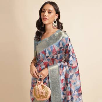 Doi Moi Orange Organza Digital Print Saree For Women (Zilmil Peach D298/P740) 4
