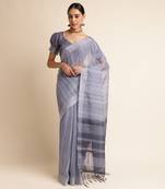 Doi Moi Grey Linen Digital Print Saree For Women (Purelinen Grey P77)