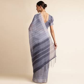 Doi Moi Grey Linen Digital Print Saree For Women (Purelinen Grey P77) 3