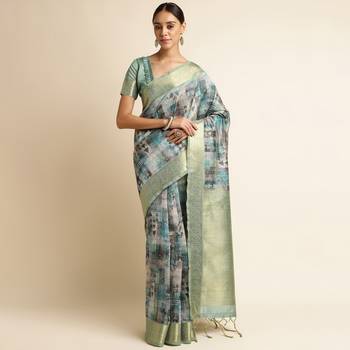 Doi Moi Blue Tussar Silk Digital Print Saree For Women (Tussarsilk Blue R2611/P728) 1