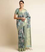 Doi Moi Blue Tussar Silk Digital Print Saree For Women (Tussarsilk Blue R2611/P728)
