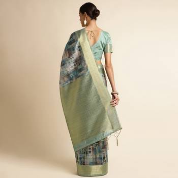 Doi Moi Blue Tussar Silk Digital Print Saree For Women (Tussarsilk Blue R2611/P728) 3
