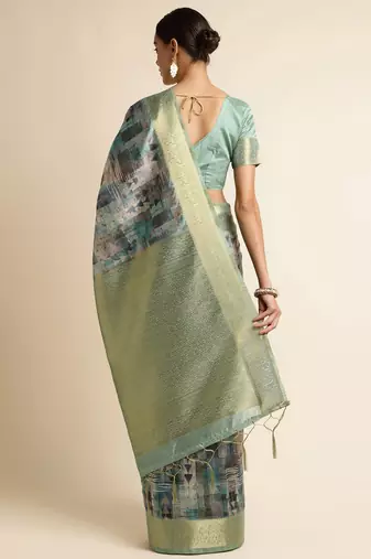 Doi Moi Blue Tussar Silk Digital Print Saree For Women (Tussarsilk Blue R2611/P728)