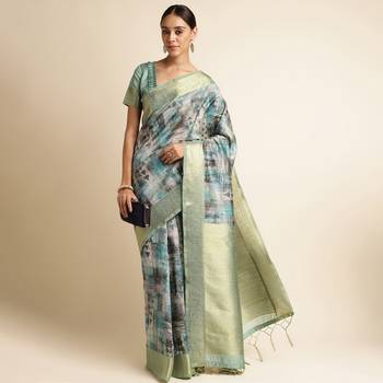 Doi Moi Blue Tussar Silk Digital Print Saree For Women (Tussarsilk Blue R2611/P728) 4