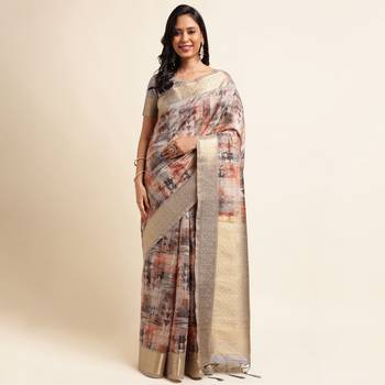 Doi Moi Grey Tussar Silk Digital Print Saree For Women (Tussarsilk Grey R2611/P728) 1