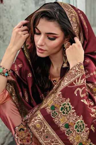  women kurta and trouser duppata set silk blend