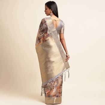 Doi Moi Grey Tussar Silk Digital Print Saree For Women (Tussarsilk Grey R2611/P728) 3