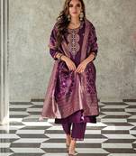  women kurta and trouser duppata set silk blend