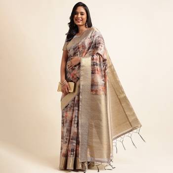 Doi Moi Grey Tussar Silk Digital Print Saree For Women (Tussarsilk Grey R2611/P728) 4