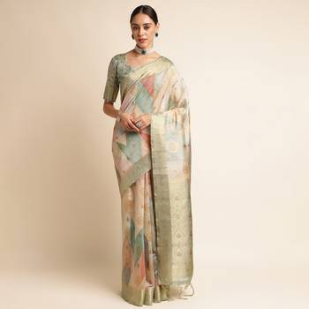 Doi Moi Green Tussar Silk Printed Saree For Women (Tussarsilk Green R2407/P656) 1