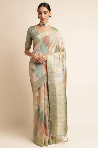 Doi Moi Green Tussar Silk Printed Saree For Women (Tussarsilk Green R2407/P656)