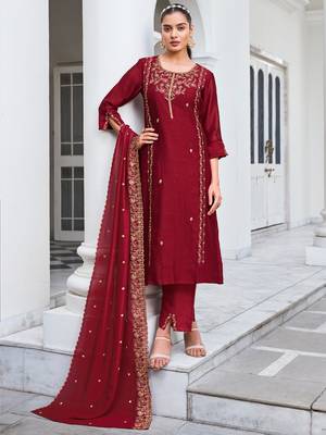  women kurta and trouser duppata set silk blend 1