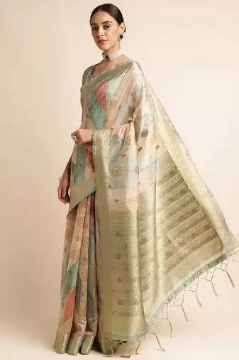 Doi Moi Green Tussar Silk Printed Saree For Women (Tussarsilk Green R2407/P656)