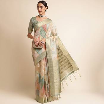 Doi Moi Green Tussar Silk Printed Saree For Women (Tussarsilk Green R2407/P656) 4
