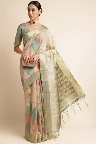 Doi Moi Green Tussar Silk Printed Saree For Women (Tussarsilk Green R2407/P656)