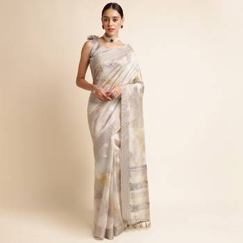 Doi Moi Grey Silk Blend Digital Print Saree For Women Kajalsilk Grey D665/P771   1