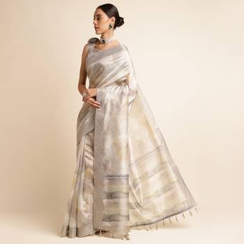 Doi Moi Grey Silk Blend Digital Print Saree For Women Kajalsilk Grey D665/P771   2
