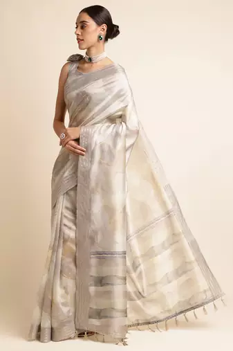 Doi Moi Grey Silk Blend Digital Print Saree For Women Kajalsilk Grey D665/P771  