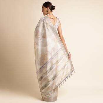 Doi Moi Grey Silk Blend Digital Print Saree For Women Kajalsilk Grey D665/P771   3