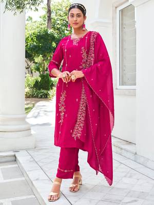  women kurta and trouser duppata set silk blend 1