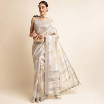 Doi Moi Grey Silk Blend Digital Print Saree For Women Kajalsilk Grey D665/P771   4