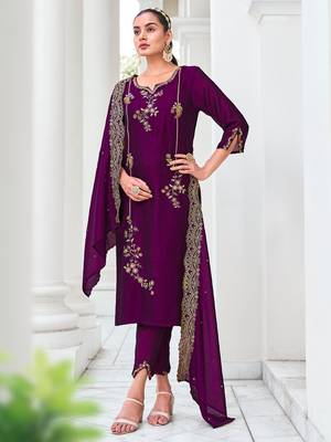  women kurta and trouser duppata set silk blend 1