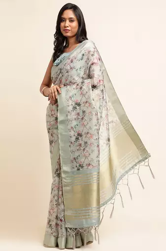 Doi Moi Pink Organza Digital Print Saree For Women (Zilmil Pink D298/P661)