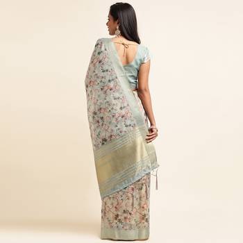 Doi Moi Pink Organza Digital Print Saree For Women (Zilmil Pink D298/P661) 3