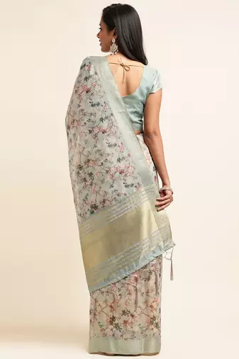 Doi Moi Pink Organza Digital Print Saree For Women (Zilmil Pink D298/P661)