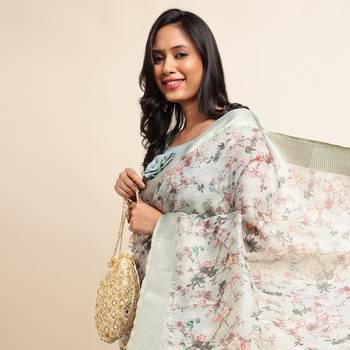 Doi Moi Pink Organza Digital Print Saree For Women (Zilmil Pink D298/P661) 4