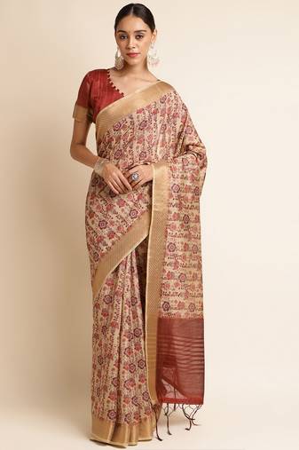 Doi Moi Red Silk Blend Digital Print Saree For Women Khadisilk Red J1804/P753  
