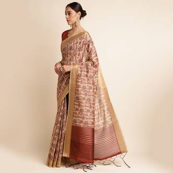 Doi Moi Red Silk Blend Digital Print Saree For Women Khadisilk Red J1804/P753   2