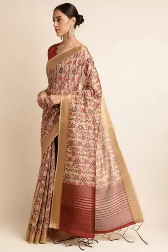 Doi Moi Red Silk Blend Digital Print Saree For Women Khadisilk Red J1804/P753  