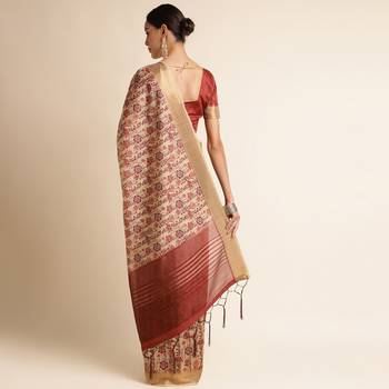 Doi Moi Red Silk Blend Digital Print Saree For Women Khadisilk Red J1804/P753   3