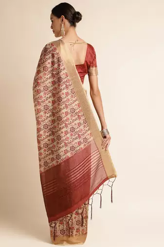 Doi Moi Red Silk Blend Digital Print Saree For Women Khadisilk Red J1804/P753  