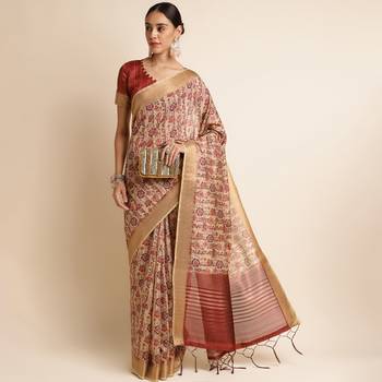 Doi Moi Red Silk Blend Digital Print Saree For Women Khadisilk Red J1804/P753   4
