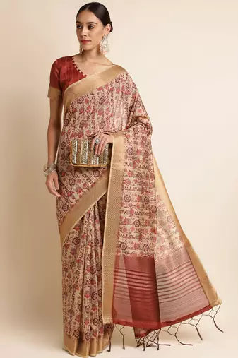 Doi Moi Red Silk Blend Digital Print Saree For Women Khadisilk Red J1804/P753  