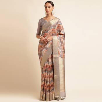 Doi Moi Orange Tussar Silk Digital Print Saree For Women (Tussarsilk Orange R2611/P731) 1
