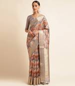 Doi Moi Orange Tussar Silk Digital Print Saree For Women (Tussarsilk Orange R2611/P731)