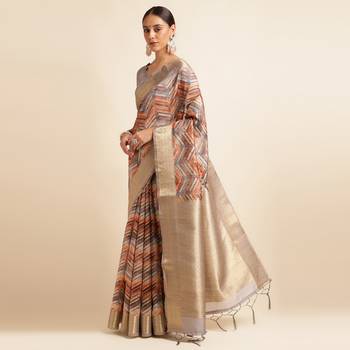 Doi Moi Orange Tussar Silk Digital Print Saree For Women (Tussarsilk Orange R2611/P731) 2