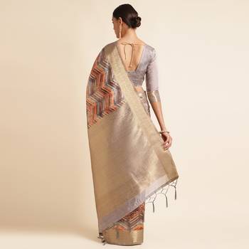 Doi Moi Orange Tussar Silk Digital Print Saree For Women (Tussarsilk Orange R2611/P731) 3