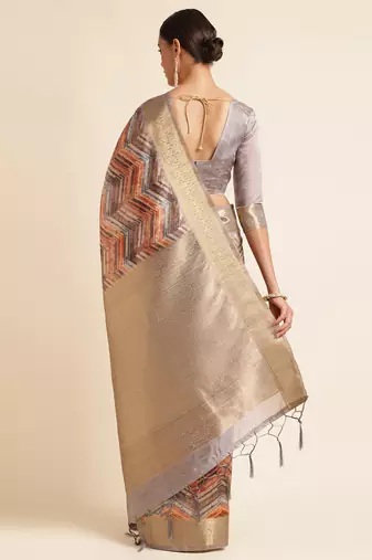 Doi Moi Orange Tussar Silk Digital Print Saree For Women (Tussarsilk Orange R2611/P731)