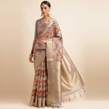 Doi Moi Orange Tussar Silk Digital Print Saree For Women (Tussarsilk Orange R2611/P731) 4