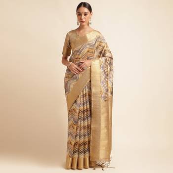 Doi Moi Gold Tussar Silk Digital Print Saree For Women (Tussarsilk Golden R2611/P731) 1